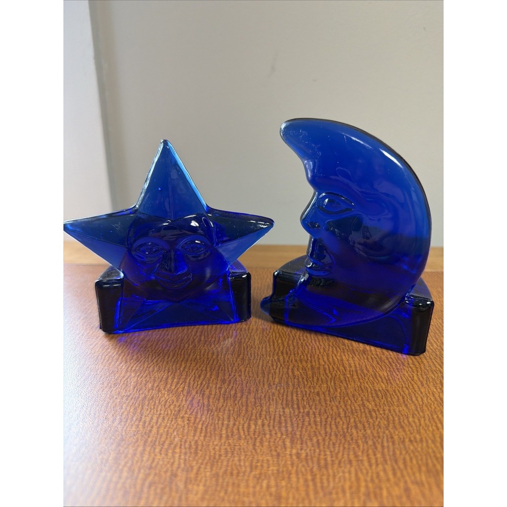 Vintage Celestial Moon & Star Cobalt Blue Votive Candle Holders